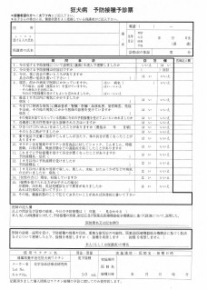 ダウンロード　狂犬病　予防接種予診票（表）